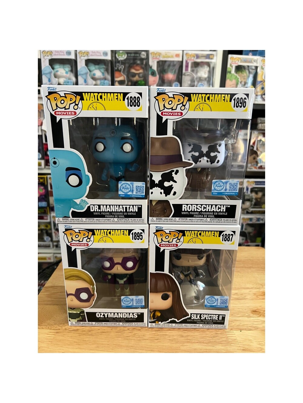 4 EXC Watchmen Funko Pops Silk Spectre II Dr. Manhattan Ozymandias Rorschach DC